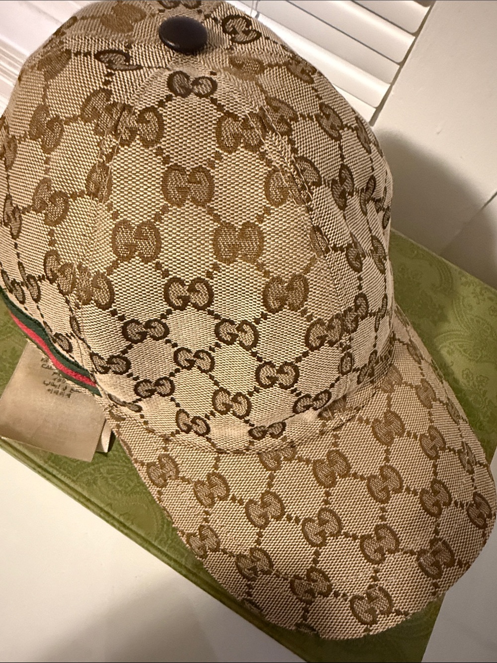Gucci Beige GG Monogram Baseball Cap with Signature Web